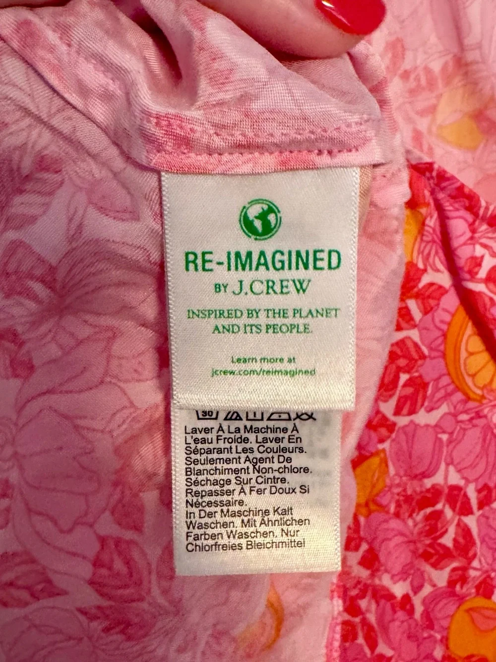 J. Crew | Gwyneth V-neck cupro-blend slip dress, Pink Limone Print, Size 18 -EUC